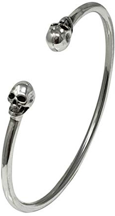 TreasureBay Einzigartiger, handgefertigter Armreif aus 925er Sterlingsilber, Totenkopf-Armreif für Damen