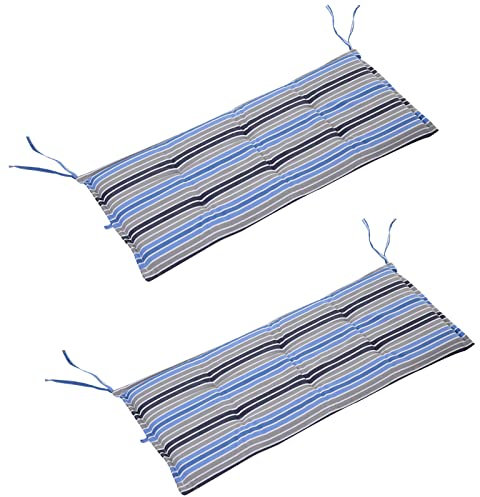 Outsunny Set of 2 Outdoor Garden Patio 2-3 Seater Bench Swing Chair Cushion Seat Pad Mat Replacement 120L x 50W x 5T cm - Blue Stripes