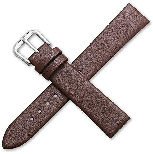EnjoyMSS Ultradünnes Uhrenarmband aus echtem Leder, Rindsleder, Ersatz-Uhrenarmband (braun, 14 mm)