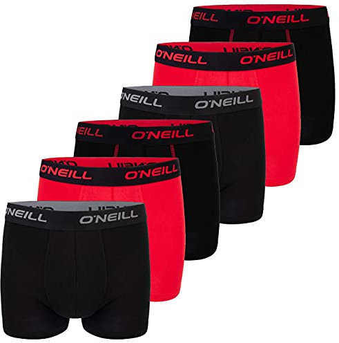 O'Neill Boxershorts Herren 6er Pack Baumwolle Uni Sport Boxer Männer Basic Trunk Unterwäsche, Größe:L, Vorteilspacks:6X Black Red (7000)
