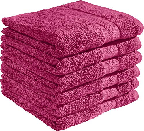 REDBEST Handtuchset, Frottierset 6er-Pack Chicago Fuchsia Größe 50x80 cm - saugstark, strapazierfähig, ideal für Reisen, Sport (weitere Farben)