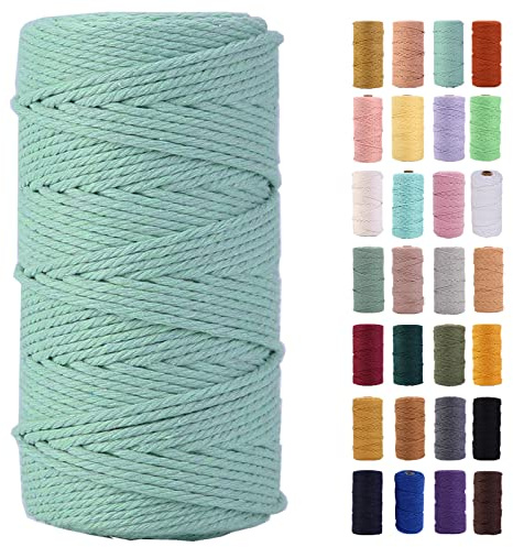Cordoncino in macramè verde chiaro, 3 mm x 109 m, corda di cotone colorato colorato corda di cotone morbido per appendere piante da parete appendini artigianato progetti decorativi
