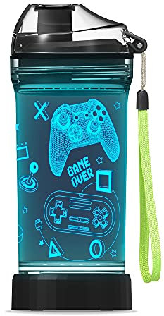 Lightzz Kids Water Bottle with 3D Glowing Game Console LED Light - Tritan BPA Free - Travel Cup Gift for Back to School Girl Boy Child Holiday Camping Picnic - 14 Oz