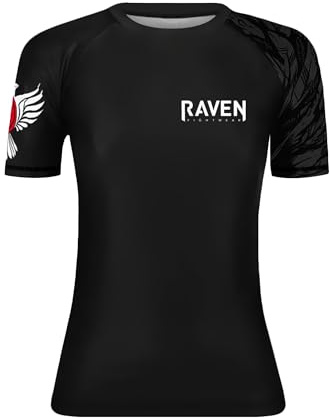 Raven Fightwear Damen Air Assault MMA BJJ Kurzarm Rash Guard Schwarz/Schwarz, Schwarz , M