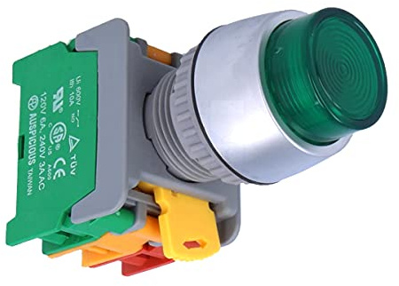 WITTKOWARE 22mm Einbau-Drucktaster, IP65, beleuchtbar (Fassung BA9s), NC/NO, Taste hervorstehend, grün