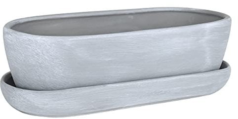botle Keramik Blumentopf Blumenschale Kakteenschale Untersetzer Wasserloch Kakteen Bonsai Sukkulenten (oval, dunkler Beton)