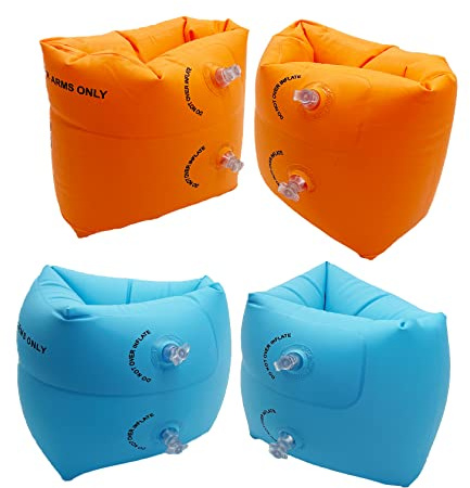 10Leccion 2 Pack Inflatable Arm Floaties for Toddlers, Blow up Water Wings for Kids, Swimming Arm Bands Floatation for Children and Adults 30-150LBS(Blue and Orange)