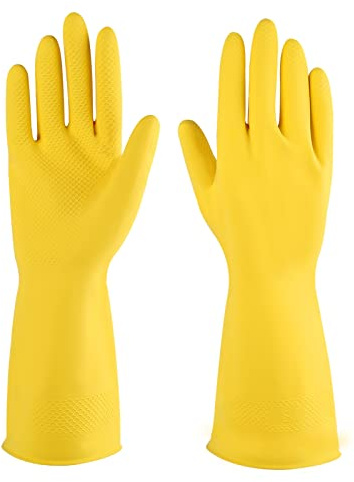 IUCGE Guantes de limpieza de goma amarillos, 6 pares para el hogar, guantes reutilizables para lavar platos para cocina. (6, medianos)