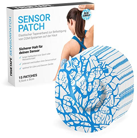TRUETAPE® Sensorpatch - Pflaster für Freestyle Libre 1, 2 & 3 | hautfreundlich, wasserfest, starke Klebekraft & jederzeit wechselbar | 15 Stück (Blue Jungle)
