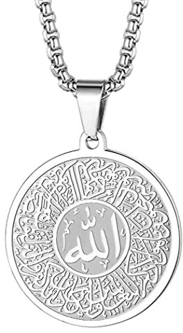 LUTAKU Muslimische Allah Halskette Edelstahl Arabische Halskette Islam Koran Anhänger Kette Shahada Islamische Geschenke für Frauen Männer Ramadan Eid Zubehör, Edelstahl, Kein Edelstein