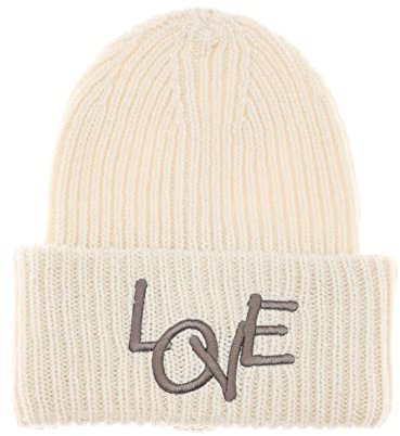 Zwillingsherz Slouch-Beanie-Mütze aus Wolle - Hochwertige Strickmütze mit Love Stickerei für Damen Mädchen Jungen - Hat - One Size - warm und weich für Frühling Herbst und Winter-weiß