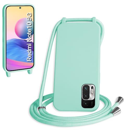 WenBaby Funda con Cuerda para Xiaomi Redmi Note 10 Pro, Líquida Silicona Carcasa con Cordón Ajustable Collar Correa de Cuello, Cubierta Prueba Golpes con Microfibra Forro (Verde Menta)
