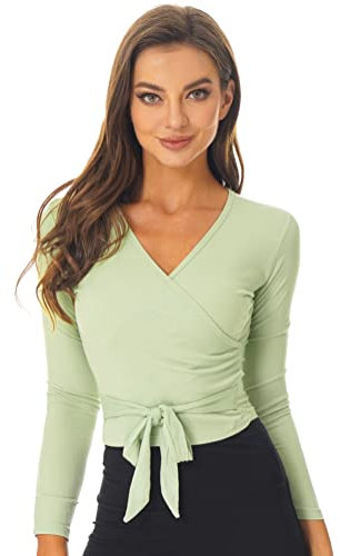 Alvivi Cache-Coeur De Danse Classique Gymnastique Boléro Salle Zumba Aerobic Yoga Pilates Veste Haut De Danse Ballet Gilet Cardigan Dancewear Sportswear Vert Clair B L