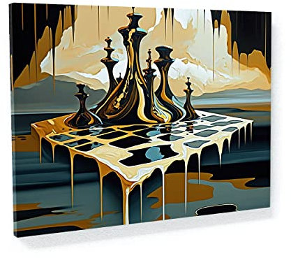 Sense Canvas Leinwandbild, Motiv: Schachsurrealist Salvador Dali 2, Heimdekoration, Wandkunstdruck, Poster, Gemälde, Größe XL, 48 x 36 / 3,8 cm