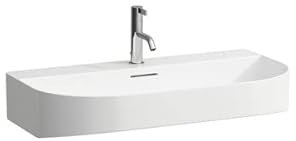 LAUFEN Sonar Aufsatzwaschtisch, 3 Hahnlöcher, mit Überlauf, 800x420mm, geschliffen, H8163444001081, Farbe: Weiß