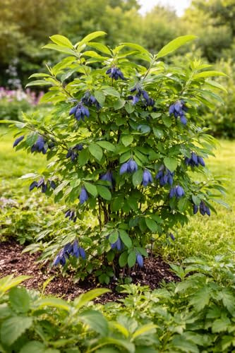 Sibirische Blaubeere Honigbeere Lonicera caerulea kamtschatica, ca. 60 cm – winterharte, vitaminreiche Beerenpflanze für Garten & Balkon, pflegeleicht, bienenfreundlich, ideal für Marmelade Smoothies