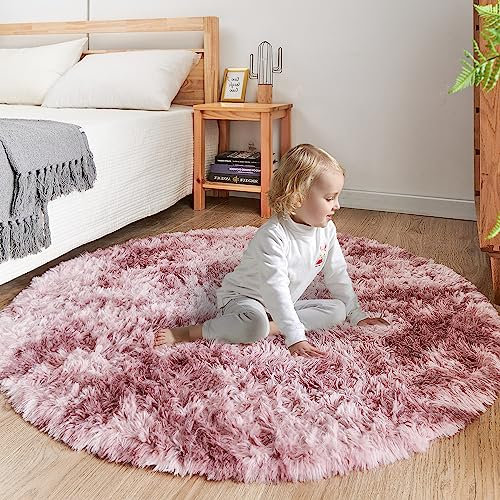 ROHATIM Plüsch Runde Teppiche für Schlafzimmer Wohnzimmer Modern Wohnzimmer Mädchen Weicher Flauschiger Teppich für Schlafzimmer Kinderteppich (Lila Rosa, Ø 200 cm Rund)