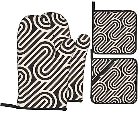 Lot de 4 maniques et maniques à texture incurvée - Résistants à la chaleur - Pour cuisine, pâtisserie, grillades et barbecue - Noir