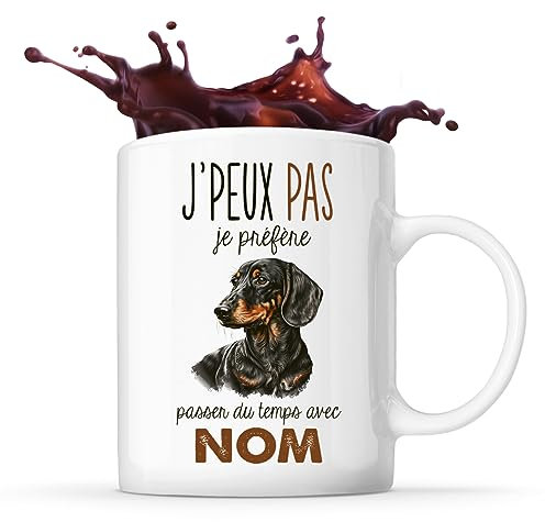 Tasse Teckel Passer du temps Prénom Nom Personnalisable | Mug Café Thé Idée Cadeau Personnalisé Homme Femme Original pour propriétaire de chien