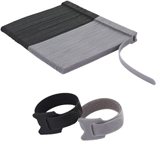 NBTORCH 200 PCS Reusable Cable Ties with Hook and Loop, Multi-Purpose Adjustable 8 Inch Cable Management Wire Ties Cable Straps for Organizing Home, Office and Data Centers (Black+Grey)