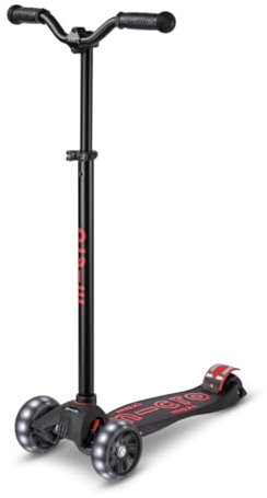 Maxi micro™ Deluxe Pro LED | Das ORIGINAL | Kinder Roller ab 5 Jahren | Premium Kinderroller von 5-7 Jahre | Lenker höhenverstellbar | Kickboard Scooter | 5 6 7 Jahre (Black red)