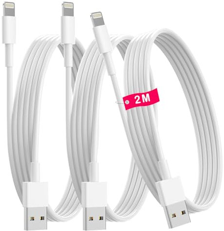 Lot de 3 Câbles iPhone 2M [Certifiés MFi Apple] Lightning USB pour Charge Rapide avec Cordon