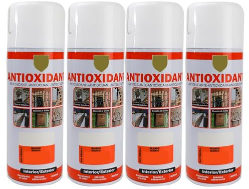 various-Pintura Spray Antioxidante Blanco liso 400 Ml para las Superficies de Metal, Hierro y Aluminio,Pack de 4 Unidad