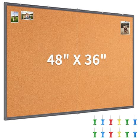 Maxtek Faltbare Pinnwand, 120 x 90 cm, Kork, Wandmontage, Pinnwand für Büro, Schule, Zuhause, Wanddisplay, Korktafel, Schwarz