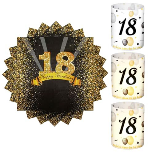 32 Stück Servietten 18. Geburtstag+8 Stück Windlicht Tischdeko 18 Geburtstag Schön DASS Du Da Bist Deko 18. Geburtstag Junge Mädchen Geburtstag Windlichter Servietten Happy Birthday Tischdeko