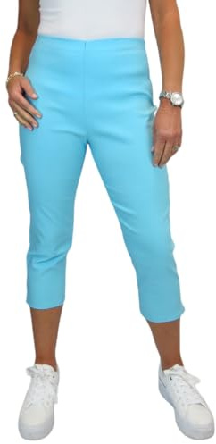 Women's Pull On Cropped Trousers with Elastic Waist Light Turquoise (10)