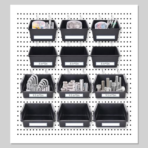 FIFBANG 12Pz Cajas para Panel Tablero Perforado con Ganchos Organizador Herramientas Pared Cajas de Herramientas Vacias Accesorios de Chapa Perforada para Banco de Trabajo Garaje Cocina Tornillos
