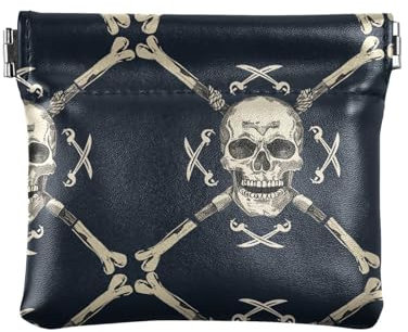 MCHIVER Skull Bones Knife Squeeze Coin Purse for Women Men PU Leather Change Holder Mini Wallets Bags for Change Card Keychain, Skull Bones Knife, 5.5x4.7x0.4in, Skull Bones Knife