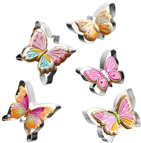 Giantree 5 Stück Schmetterling Ausstechform, Fondant Schmetterling Ausstecher Edelstahl Ausstechformen zum Backen Keksausstecher Cookie Cutter für Diy Desserts Backen (Stil 2)