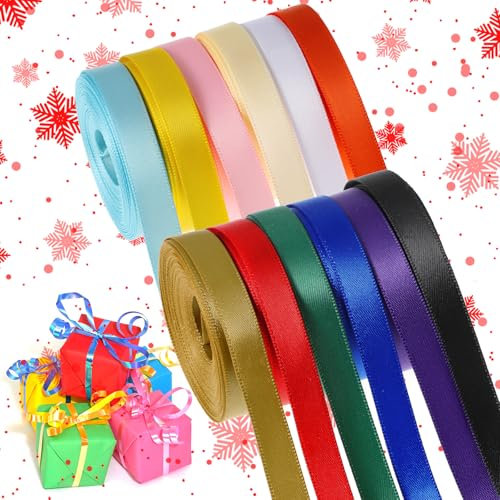 Yuanchu 12 Rollen Geschenkband, 10mm x 4.6m Bunt Satinband Bänder Schleifenband Stoffband Seidenbänder für Basteln DIY Dekoration Hochzeit Dekoration Geschenk Verpacken