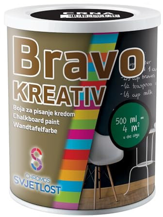 Chromos Svjetlost BRAVO KREATIV – Chalkboard Paint (500ml, GREEN) – Wear-Resistant, Washable Acrylic Interior Paint for Chalk Writing, Flexible & Durable Coating for Walls