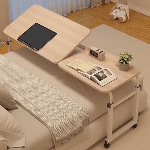 APMOE Über-Betttisch Auf Rollen Höhenverstellbar - Laptop Bett-Tisch - Krankenbett Beistelltisch Pflegebett mit Neigbare Tischplatte - Mobiler Schreibtisch Computertisch Pflegetisch(White Maple)