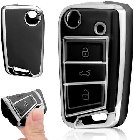 3 Bouton Housse de Protection Porte-clés pour VW Golf 7 MK7 GTI Skoda Seat Leon Octavia Polo Seat Ibiza T1guan Tarraco Coque De Clé De Voiture en Silicone VW Polo, Porte Boitier Clef VW Golf (Noir)