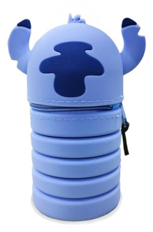 GDFJBG Federmäppchen 2 in 1 aus welchem Silicon,Kawaii Cartoon Stand Up Federmäppchen für Schreibwaren Unisex Kapazität Mäppchen Kosmetiktasche Bleistifttasche Niedliche (Blau gefaltet)