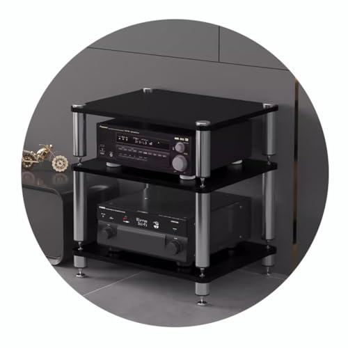 Easnuroz 2/3/4-stöckiges HiFi-Rack AV-Regal Medienregal Mit Verstellbaren Fächern HIFI-Ständer Plattenspieler-Ständer Medienaufbewahrungsregale Audio-Video-Komponenten (Schwarz, 60*48*60cm(3Tier))