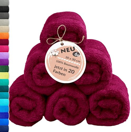 Lashuma Waschlappen 30x30 cm für Mädchen und Jungs, London 6er Set Baumwolle Gesichtstücher Kirschrot