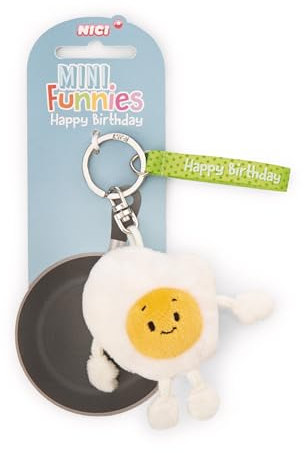 NICI 61801 Porte-clés Motif Œuf Au Plat « Happy Birthday », 7 cm, Blanc, Compagnon Fidèle Pour Sac À Dos Ou Sac, Pour Petits Et Grands