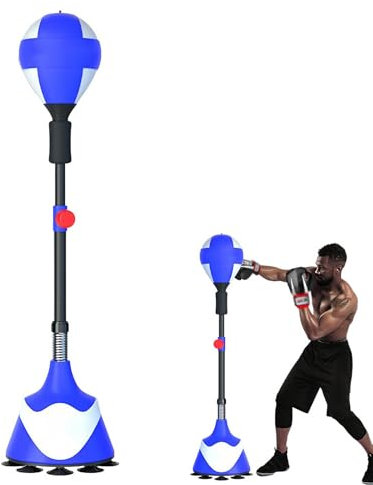 CTREVL Punchingball Boxen 105-160 cm höhenverstellbar, Standboxsack Erwachsene, Boxtraining für Zuhause der Boden hat 6 Saugnäpfe für Zuhause und Fitnessstudio(Blau)
