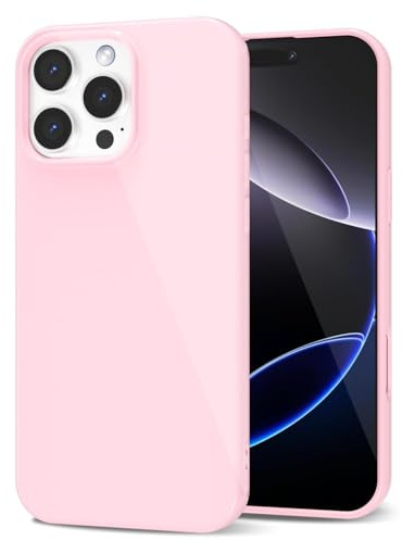 LoeoeL for iPhone 16 Pro Max Phone Case Liquid Silicone, Cute Girly Thin Ultra Slim Jelly Soft Rubber Gel Protective Glossy Hard Plastic Case, Plain Solid Color Cover for Women Girl, Light Pink