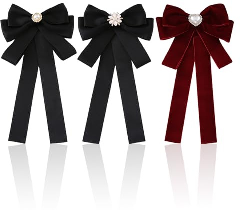 RELKLYU 3 Pièces Bow Streamer Épingles, Broche De Perles À La Mode pour Femmes, Badges De Style Scolaire Personnalisés, Accessoires De Vêtements Créatifs.