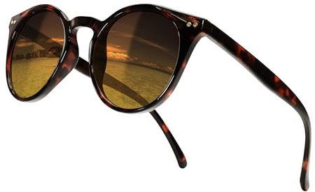 80Days Runde Sonnenbrille – Vintage-Look, Klassischer Stil, UV400 Schutz (Tortoise/Brown)