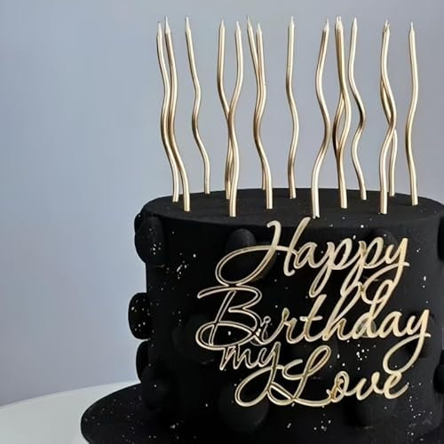Gold Acrylic Happy Birthday My Love Cake Topper - Birthday Decoration Supplies for Wife, Husband, Children or Parent