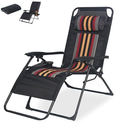 Liegestuhl Klappbar Sonnenliege Verstellbare Rückenlehne - Gartenliege Klappliegestuhl Kopfstütze und Getränkehalter Relaxliege & Belastbar 150kg - Zero Gravity Liegestuhl Liege für Patio Pool