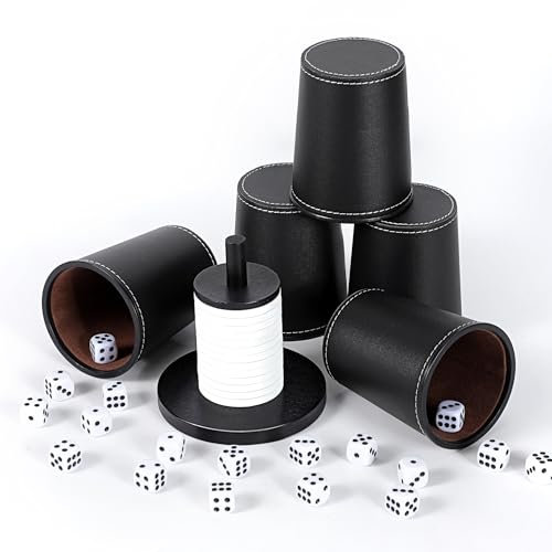 X SIM FITNESSX Schocken + Würfelbecher Set, 5 Würfel mit Becher + 25 Punktwürfeln + Schockbesteck Holz für Jule Meiern Maxen Mörkeln