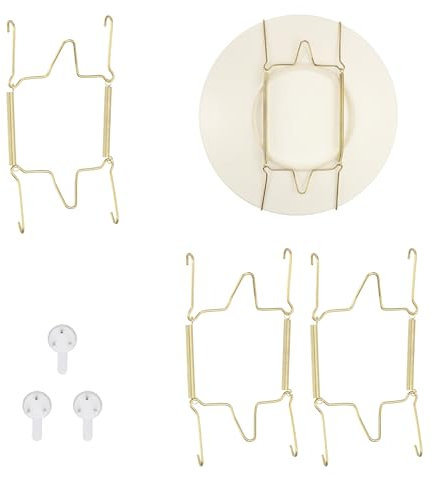 sourcing map 3pcs Plate Hanger, 6 Inches Universal Stainless Steel Invisible Plate Hangers for The Wall U-Shaped Holder with Traceless Nail for Decorations, Golden