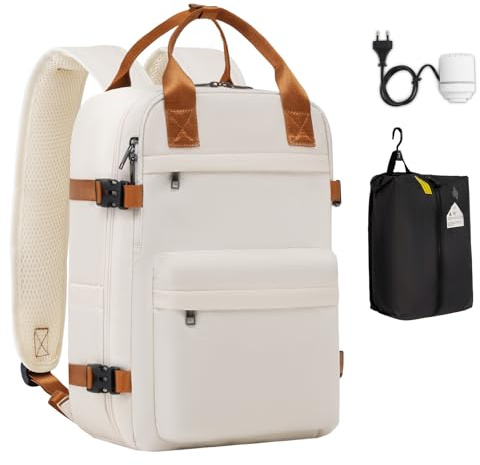 COOLIFE Vakuum Rucksack Handgepäck 40x30x20 Ryanair EasyJet Vakuumpumpe | Abnehmb.Vakuumbeutel, 50%mehrPlatz, Laptopfach15.6Zoll, wasserdicht–Kurztrip, Wochenendausflug & Städtetrip für Damen Herren